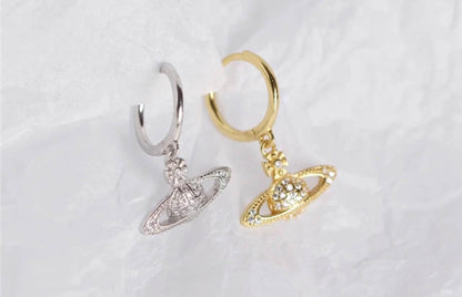 Gold Planet Design Hoop / Dangle Earrings