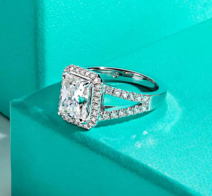 3CT Moissanite Radiant Cut Silver Engagement Ring Set