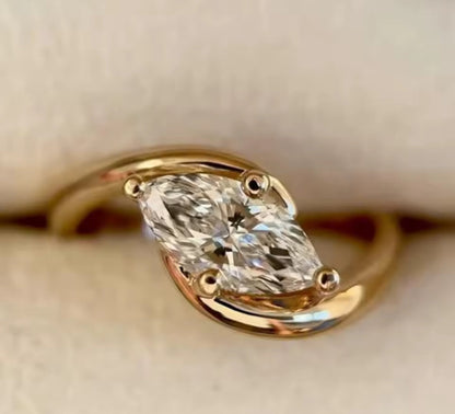 Marquise Cut Womens Unique Twist Band Engagement Ring Gold / Silver