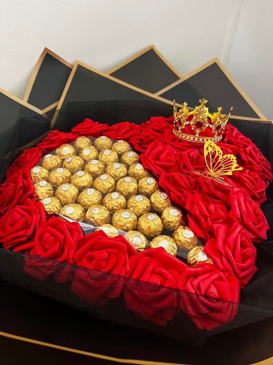 XL Chocolate Ferrero Rocher Red Love Heart Rose Crown Flower Bouquet