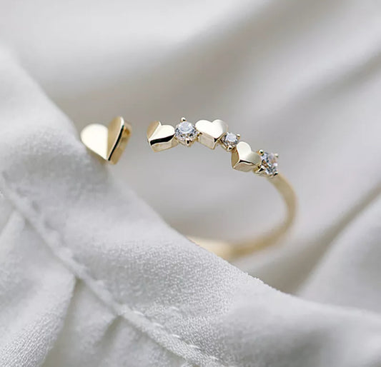 Gold Love Heart Adjustable Womens Ring