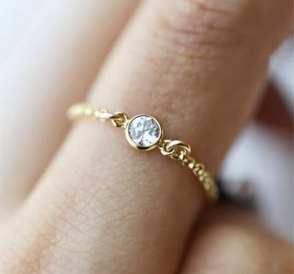 14K Gold Crystal Chain Ring