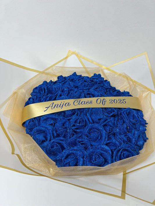 Blue White & Gold Personalised Glitter Rose Bouquet Gift - Blooming Gifts
