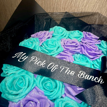 Purple & Turquoise Glitter Rose Personalised Bouquet