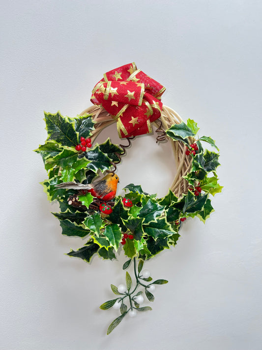 24cm Christmas Robin Mistletoe Door Wreath