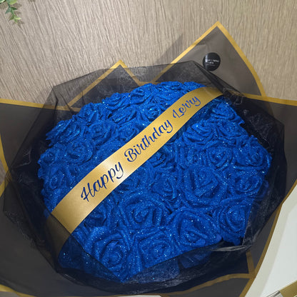 Personalised Any Message Royal Blue Glitter Rose Flower Bouquet