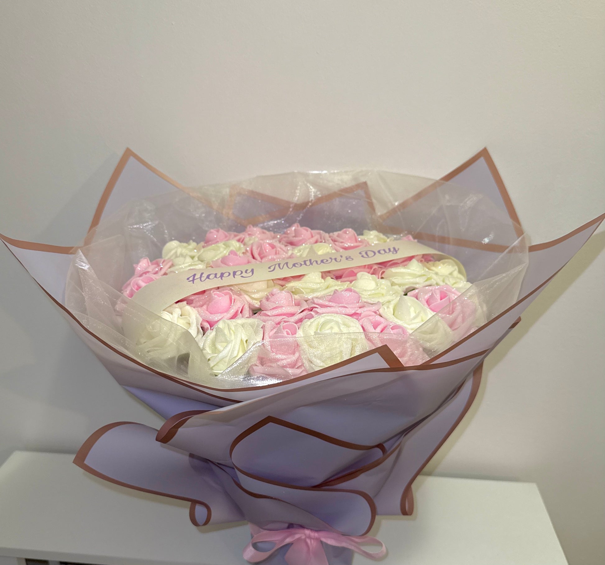 Lilac, Pink & Ivory Glitter Rose Flower Bouquet - Blooming Gifts