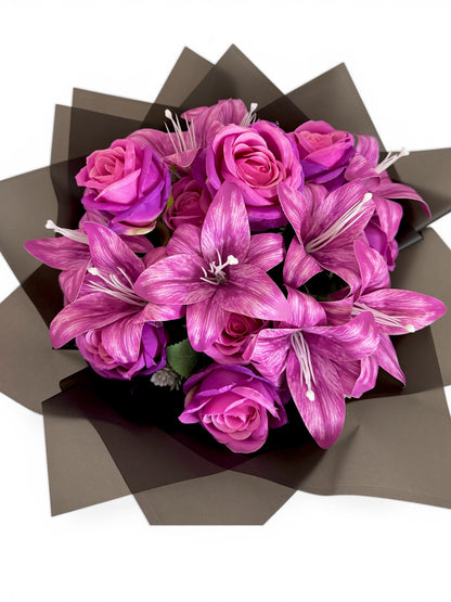 Personalised Rose & Lily Flower Bouquet Purple & Black