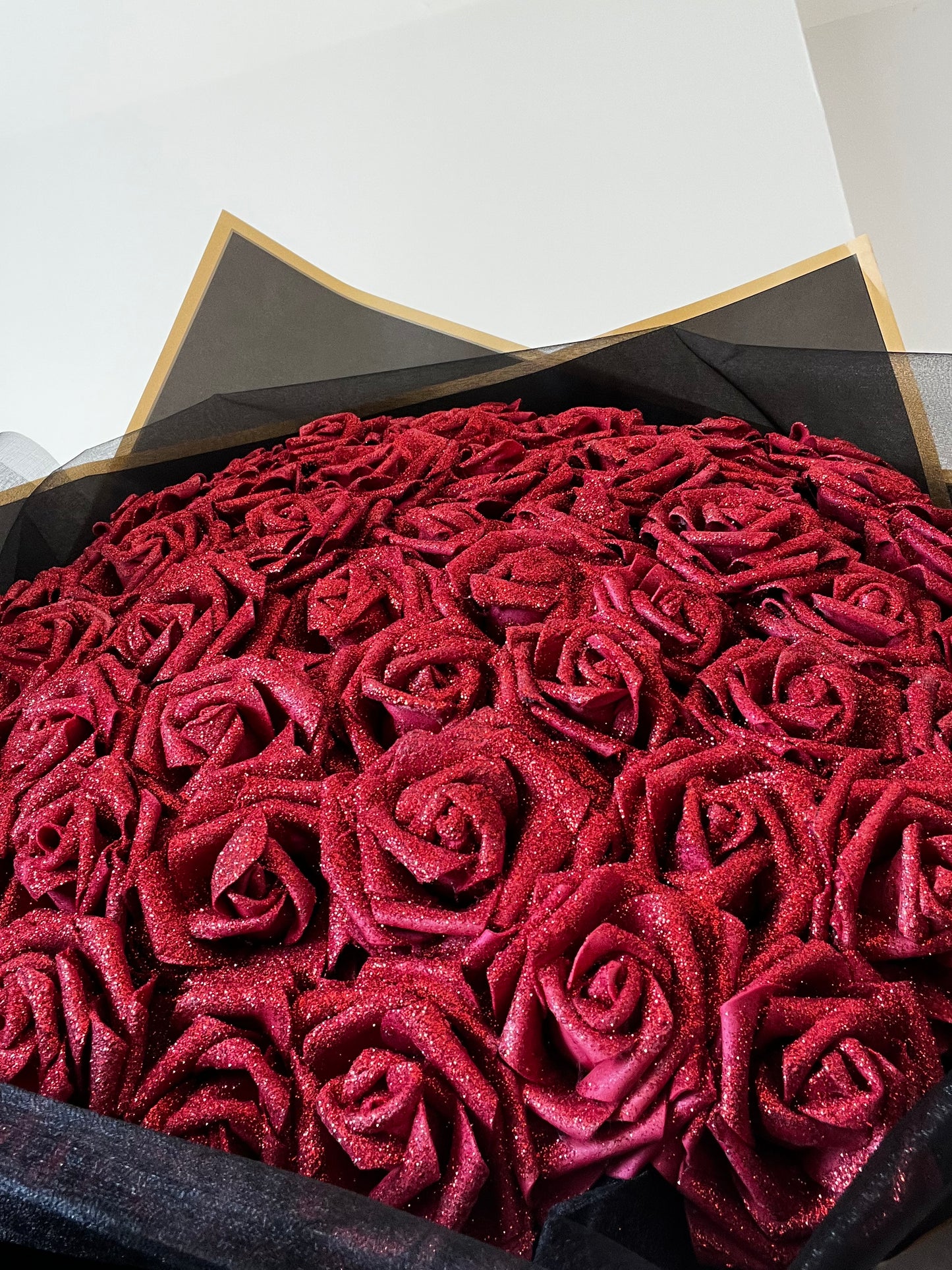 Hand Crafted Red Glitter Rose Flower Bouquet