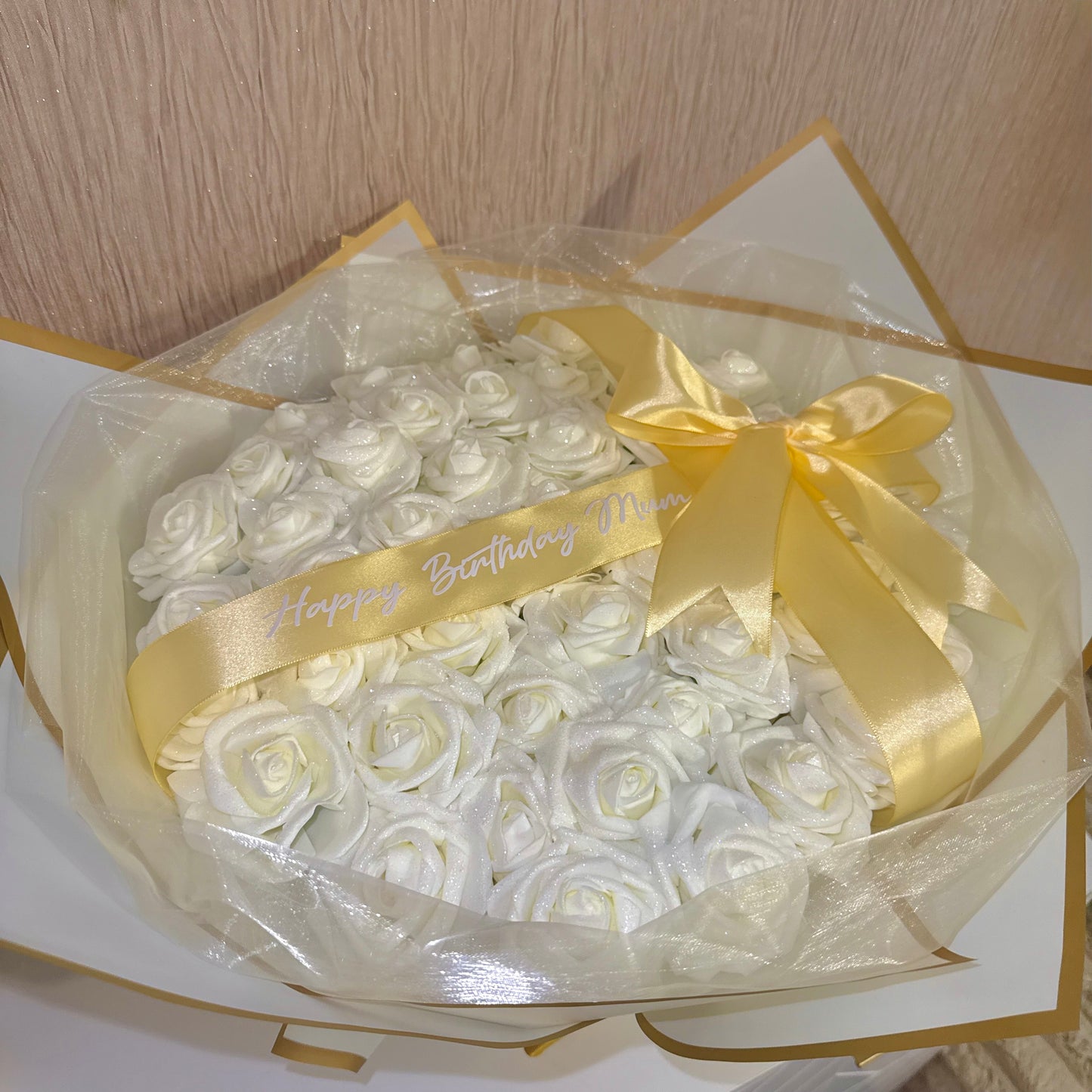 Cream & Gold Glitter Rose Personalised Any Occasion Flower Bouquet