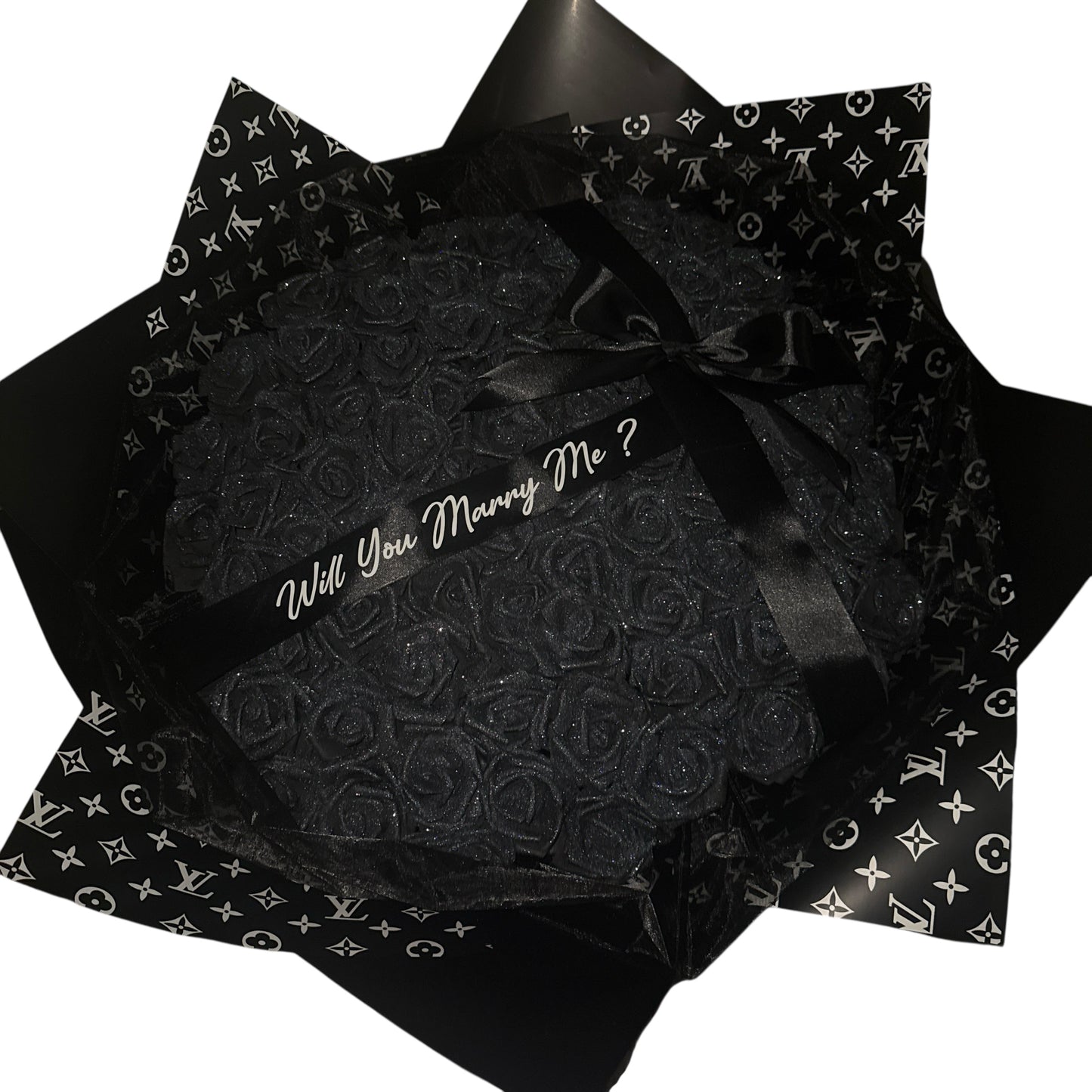 LV 100 Black Glitter Rose High End Bouquet