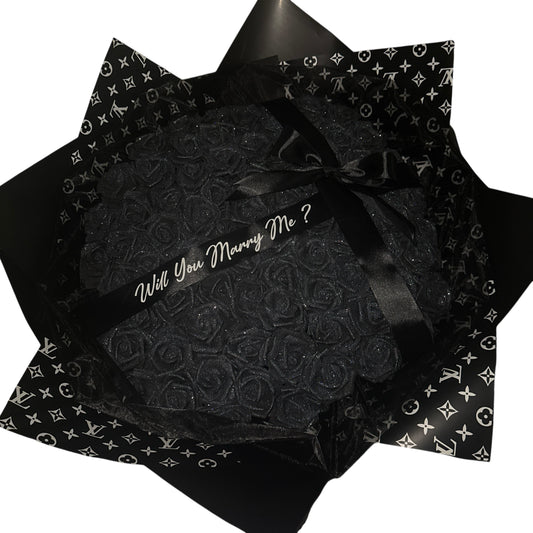 LV 100 Black Glitter Rose High End Bouquet