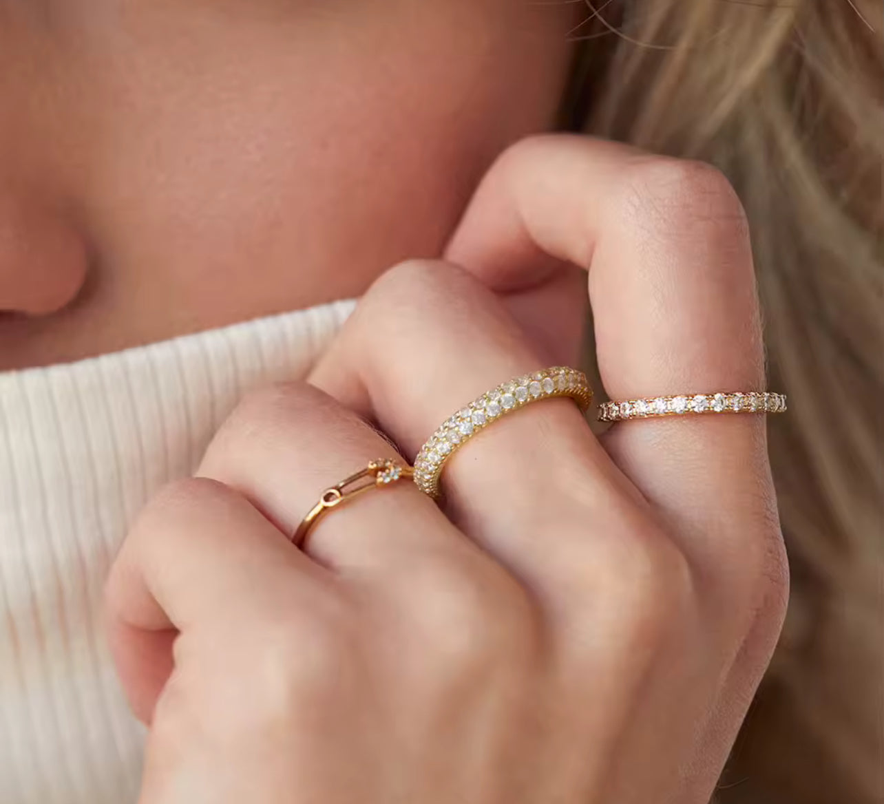 Womens Thick Gold / Silver Eternity Band Ring