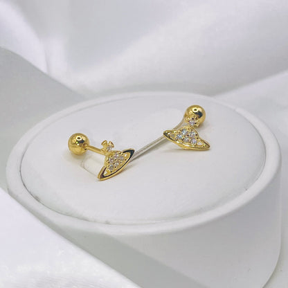 Planet Design Saturn Silver / Gold Stud Earrings