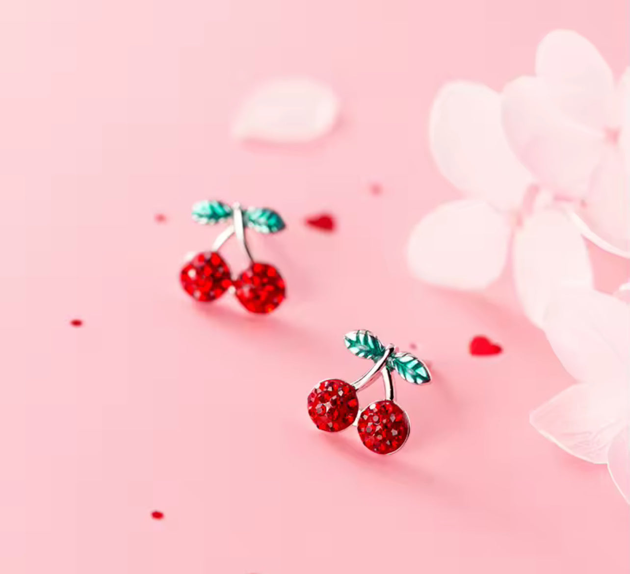 Sterling Silver Dainty Red Cherry Stud Earrings