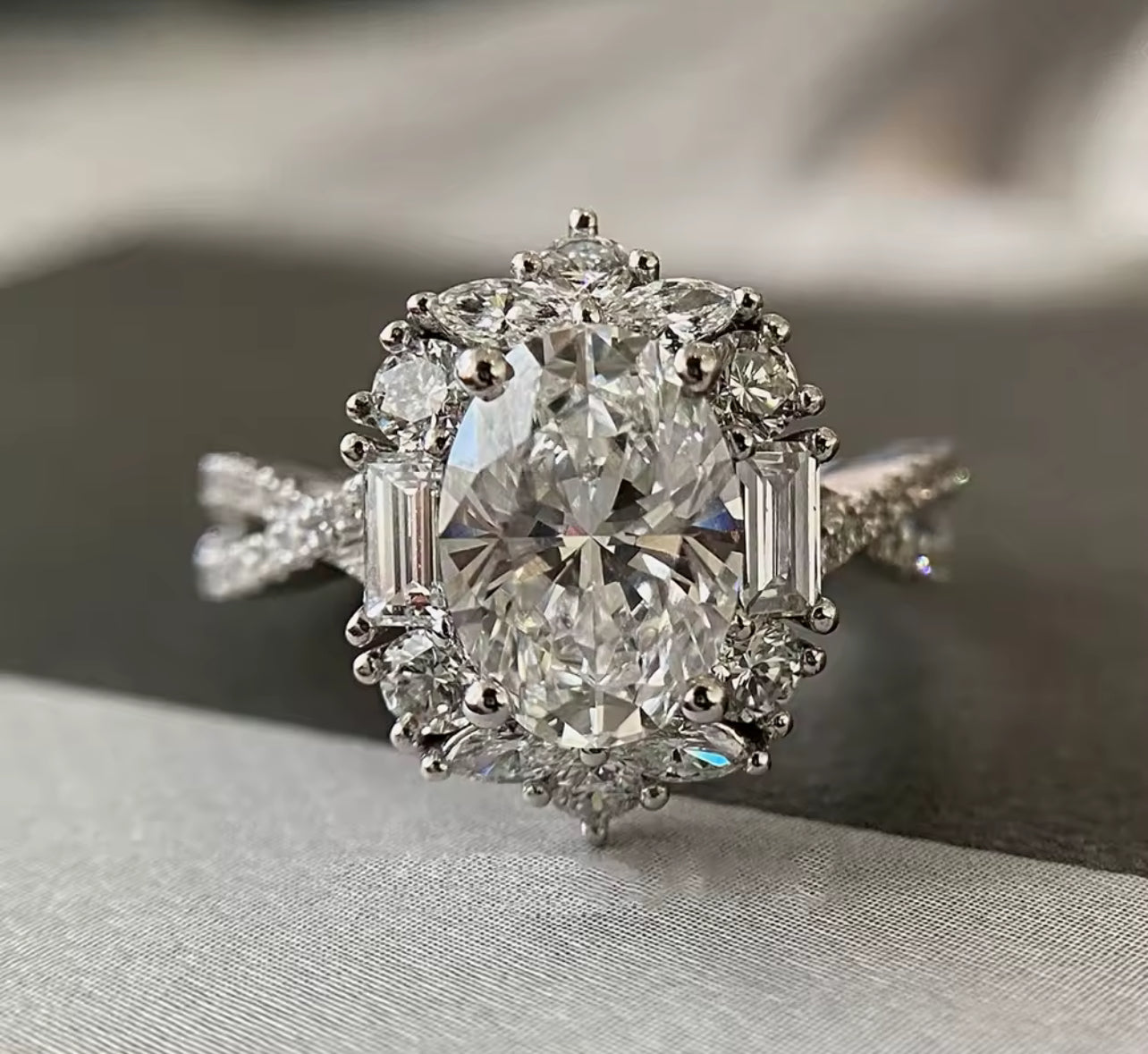 2 Carat Moissanite Oval Cut Statement Engagement Ring