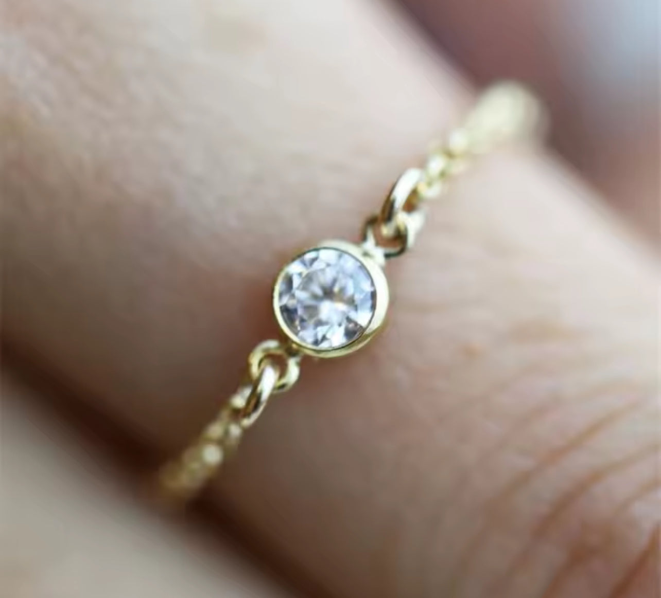 14K Gold Crystal Chain Ring