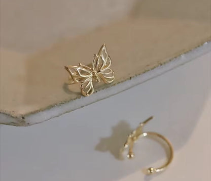 9K Solid Gold Butterfly Ear Cuff Earrings