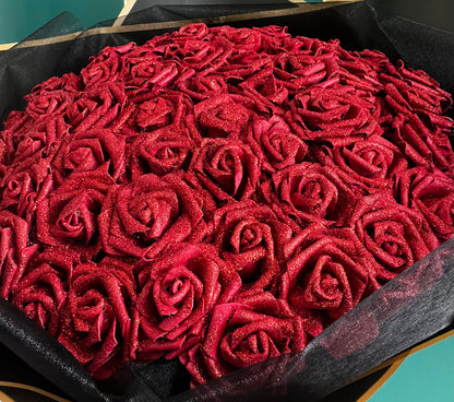 Hand Crafted Red Glitter Rose Flower Bouquet