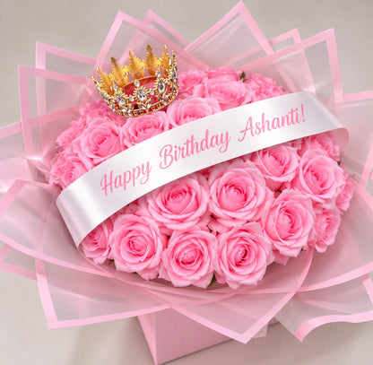 Luxury Pink Rose Crown Bouquet – Personalised Birthday Bouquet