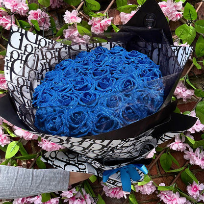Royal Blue Glitter Rose Bouquet | Luxury Forever Roses | Personalised Gift Bouquet