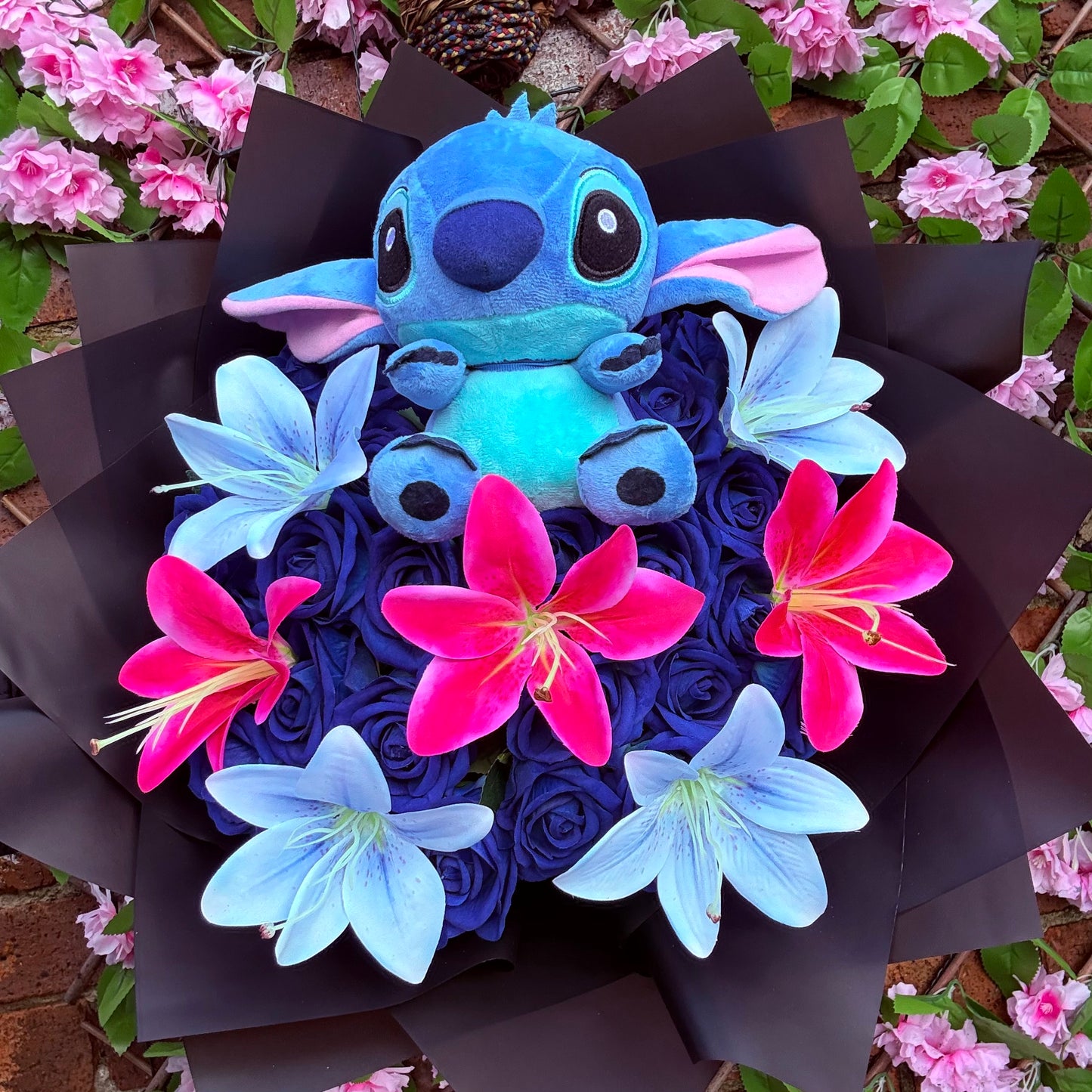 Stitch Inspired Blue Rose & Lily Bouquet Luxury Character Flower Gift