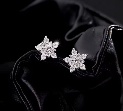 Silver Moissanite Snowflake Stud Earrings