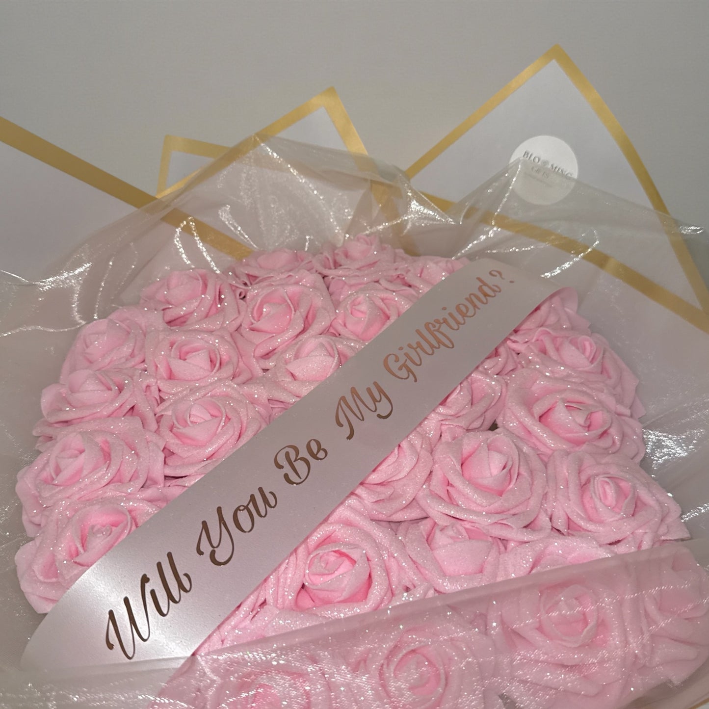 Personalised Any Message Pink Glitter Flower Rose Bouquet - Blooming Gifts