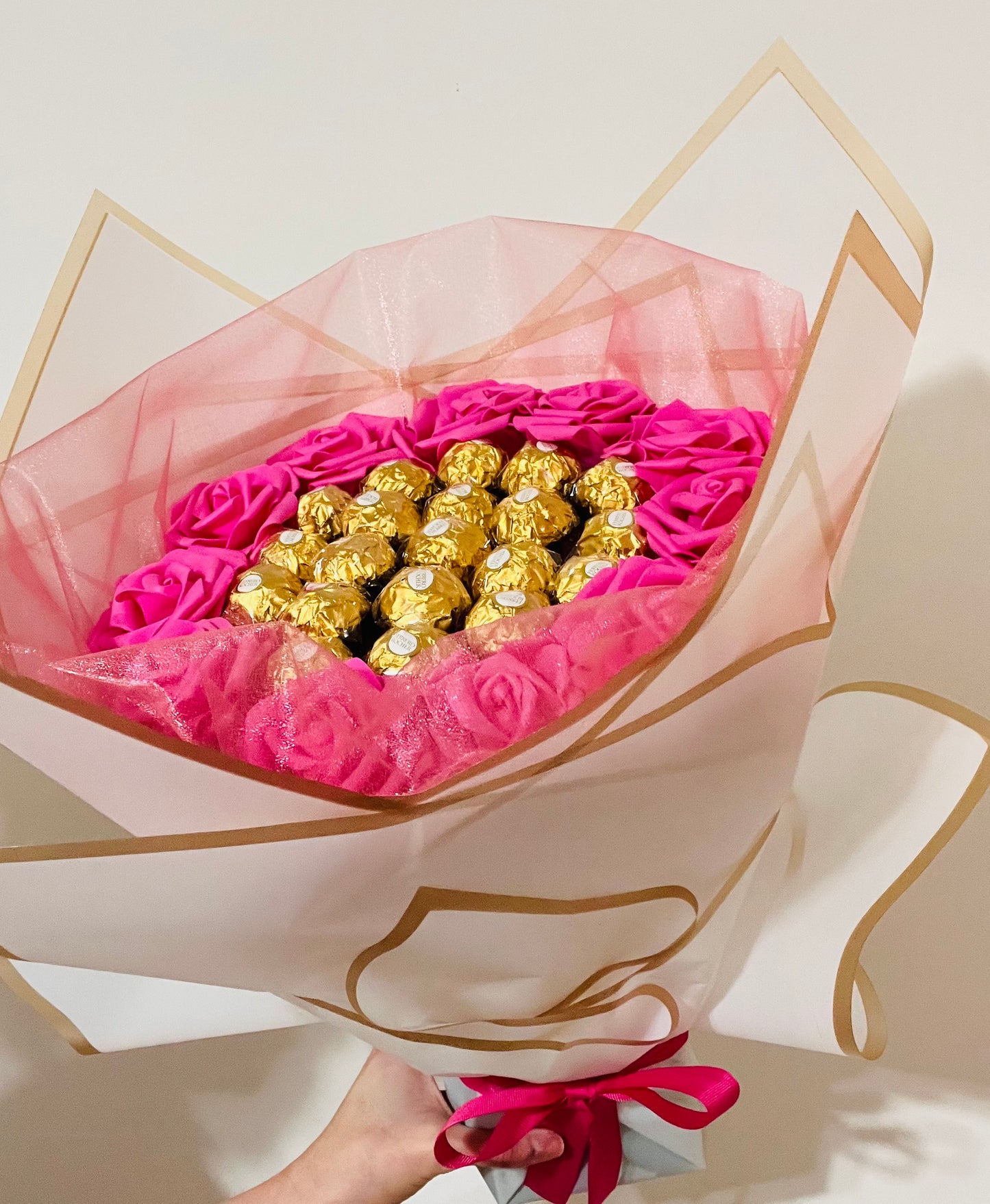 Pink / White Ferrero Rocher Rose Bouquet