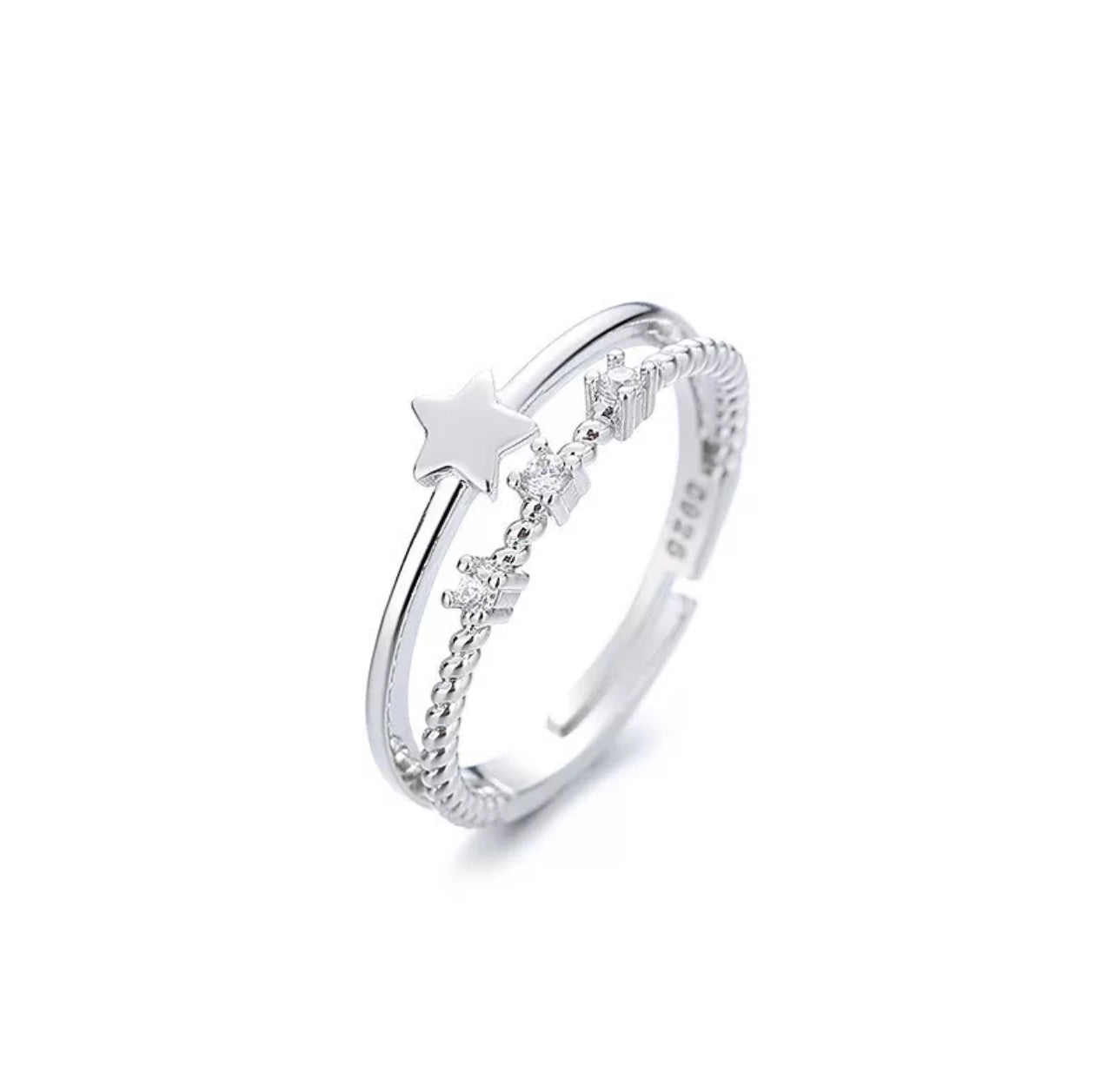 Silver Two Layer Band Star Ring Adjustable