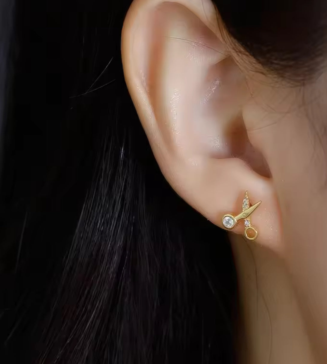 Scissors Hairdresser Stud Earrings Silver / Gold