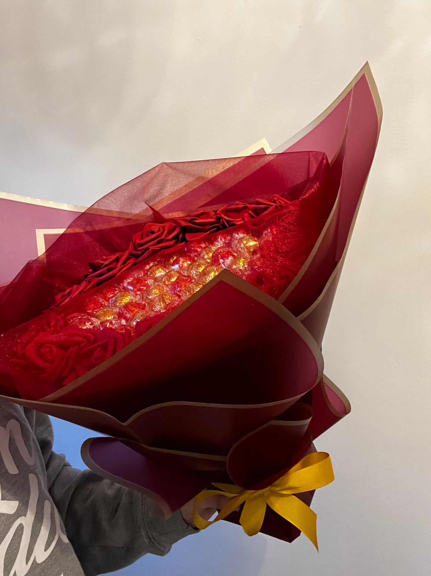 Red and Gold Lindor Chocolate Red Rose Flower Bouquet