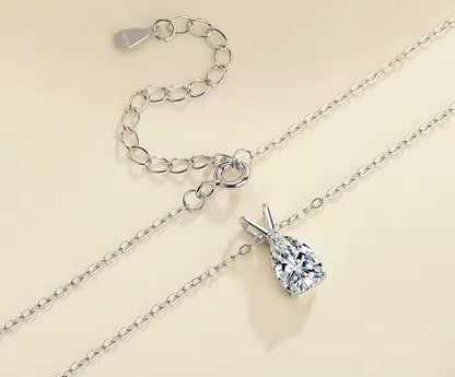 Silver / Gold Pear Cut Teardrop Pendant Necklace