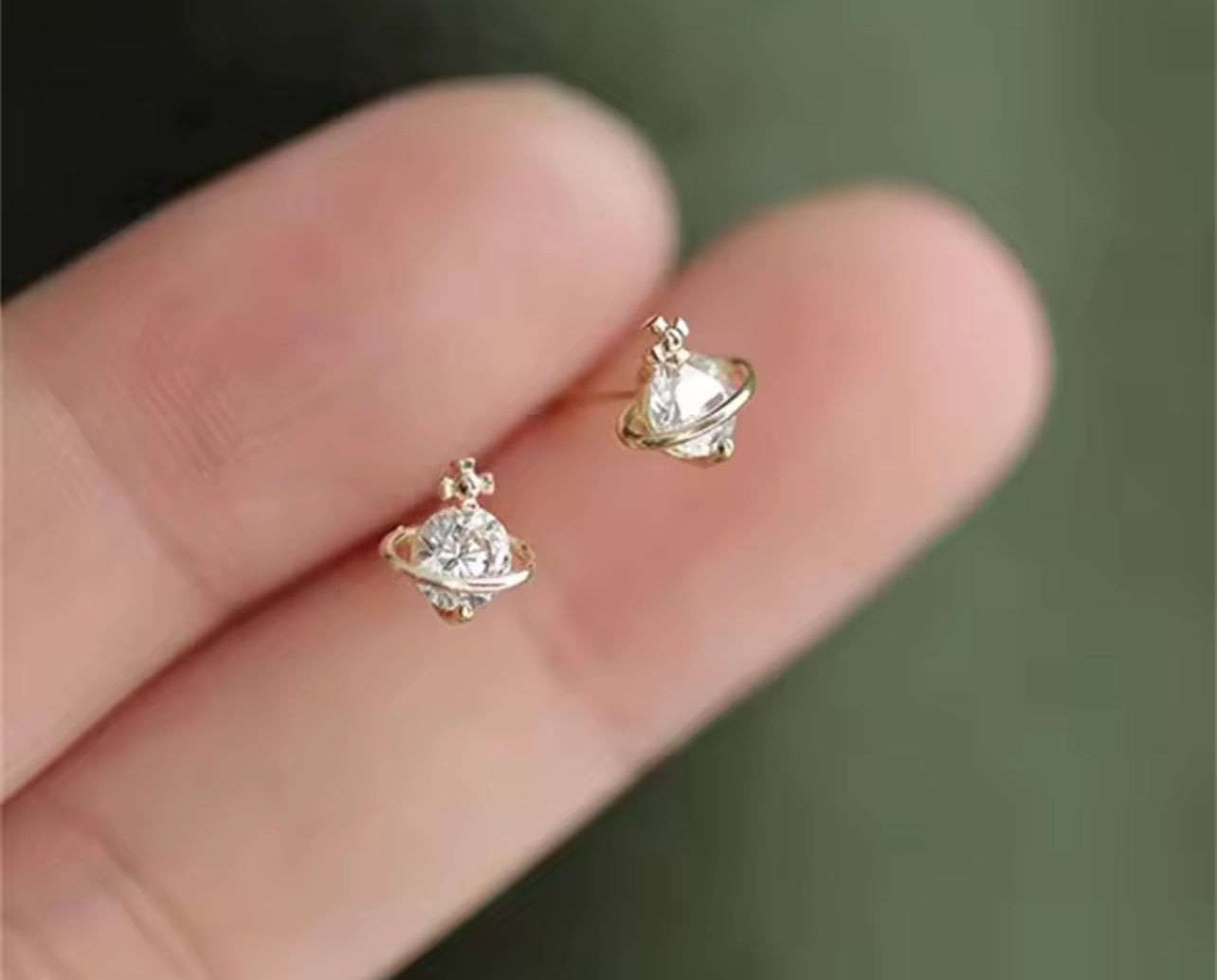 9K Gold Celestial Crystal Stud Earrings