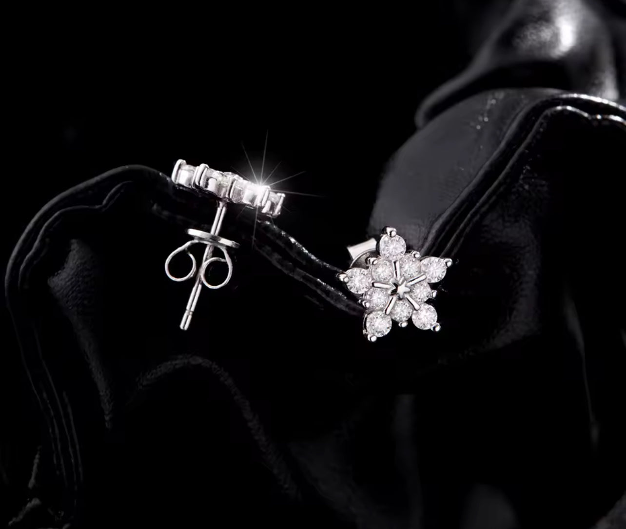 Silver Moissanite Snowflake Stud Earrings