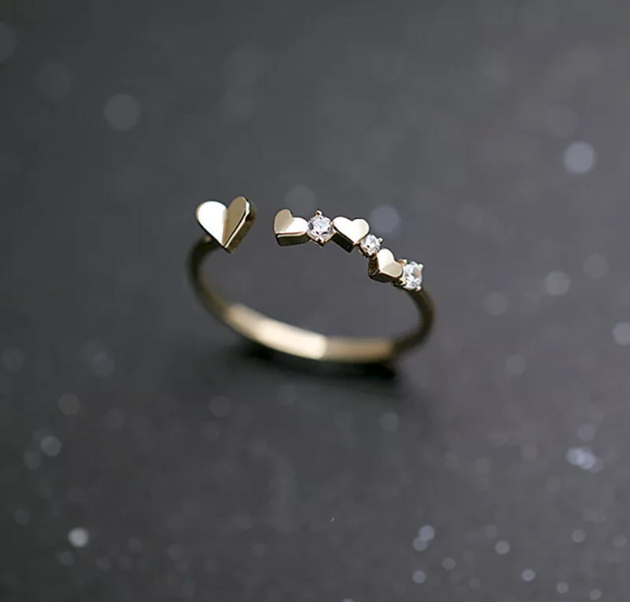 Gold Love Heart Adjustable Womens Ring