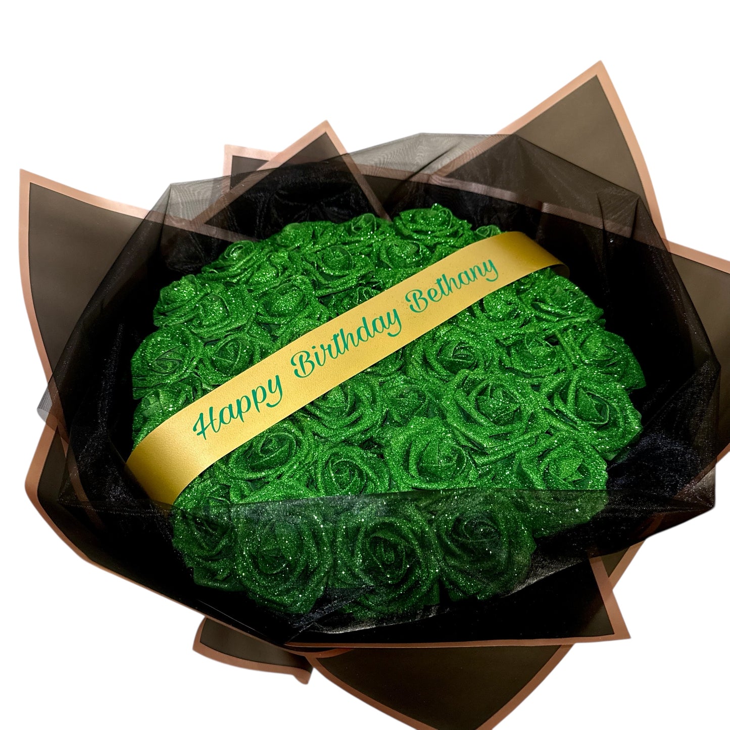 Emerald Green Glitter Rose Personalised Bouquet