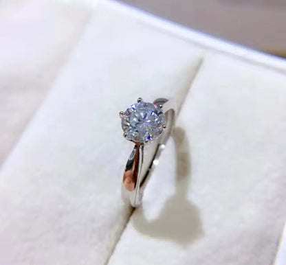 1CT Moissanite Sterling Silver Round Cut Engagement Ring