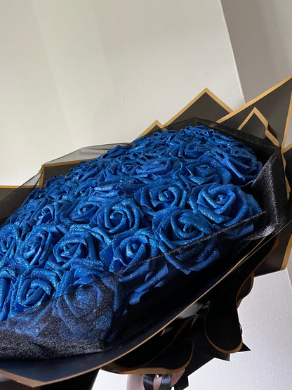 Royal Blue Black Glitter Rose Flower Bouquets