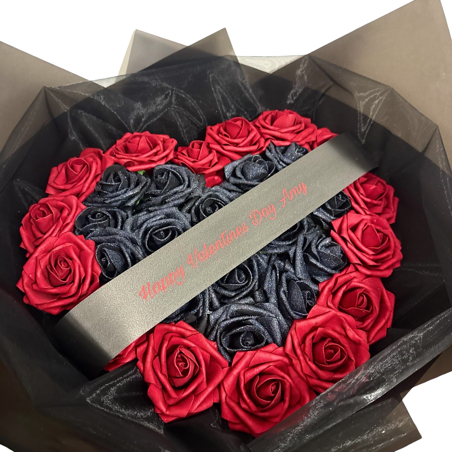 Love Heart Glitter Rose Personalised Bouquet