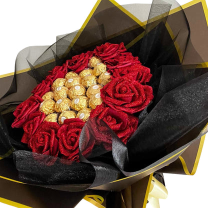 Hand Crafted Red Glitter Rose Ferrero Rocher Chocolate Bouquet