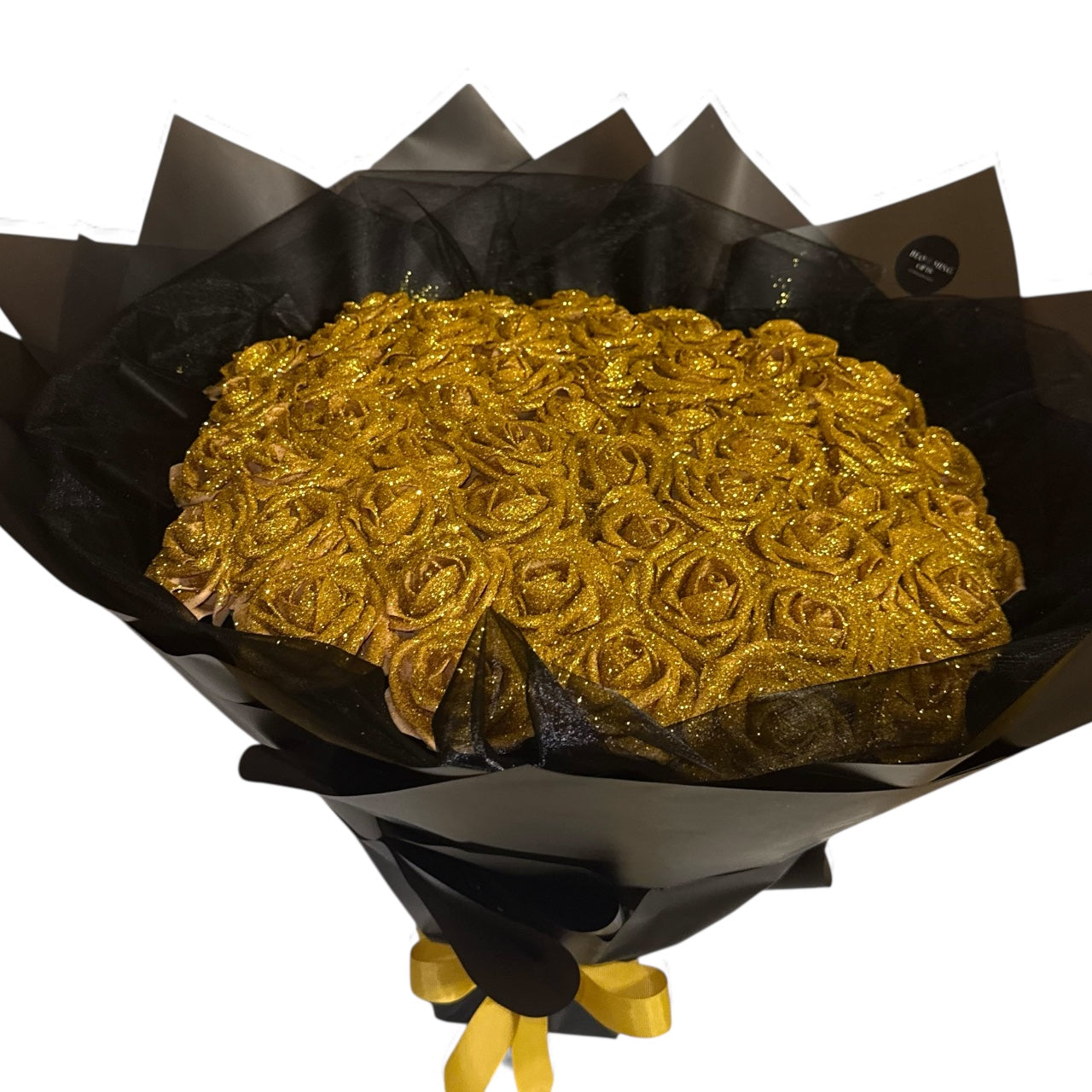 Gold Glitter Rose Bouquet Black Wrapping Gift