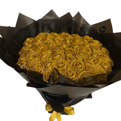 Gold Glitter Rose Bouquet Black Wrapping Gift