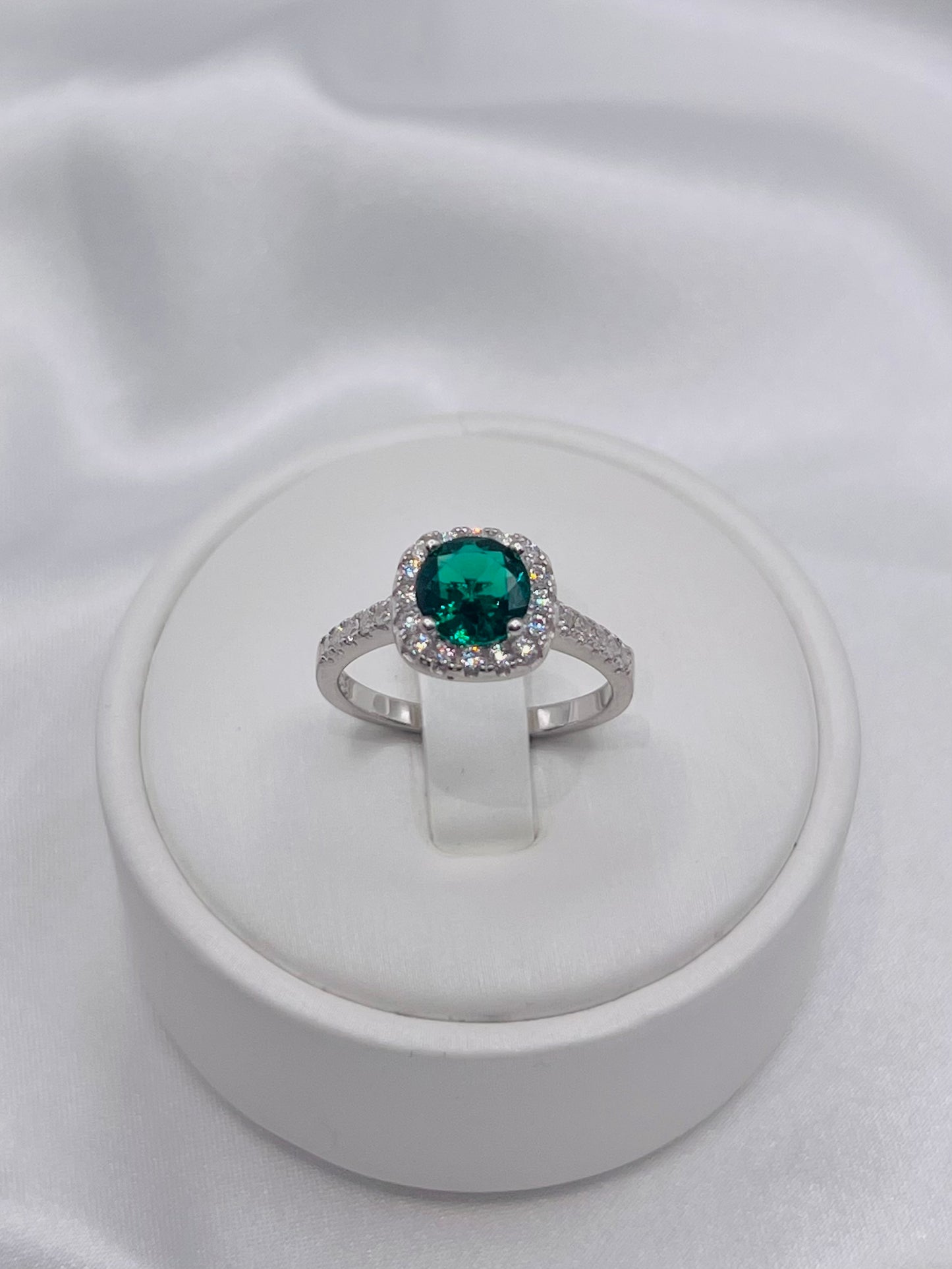 1CT Sterling Silver Emerald Green Engagement Ring