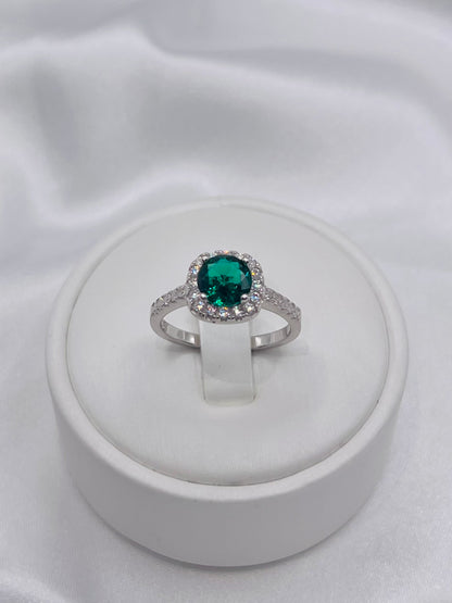 1CT Sterling Silver Emerald Green Engagement Ring