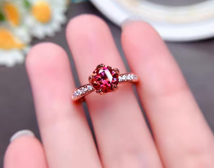 1ct Watermelon Moissanite Round Cut Engagement Ring