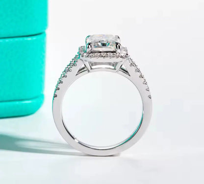 3CT Moissanite Radiant Cut Silver Engagement Ring Set