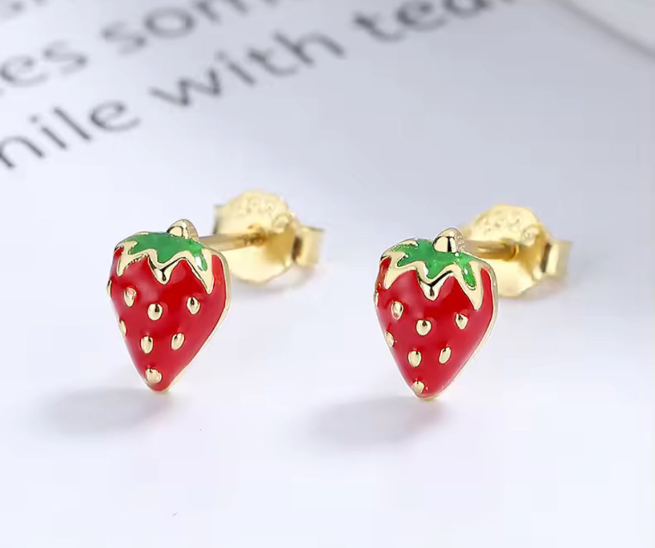 Sterling Silver Dainty Red Strawberry Stud Earrings