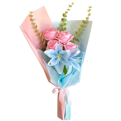 Elegant Handheld Blue Rose & Lily Bouquet
