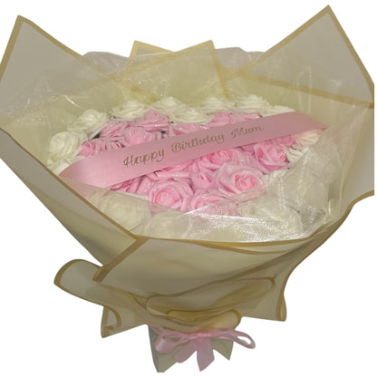 Love Heart Pink & Cream Glitter Rose Personalised Bouquet